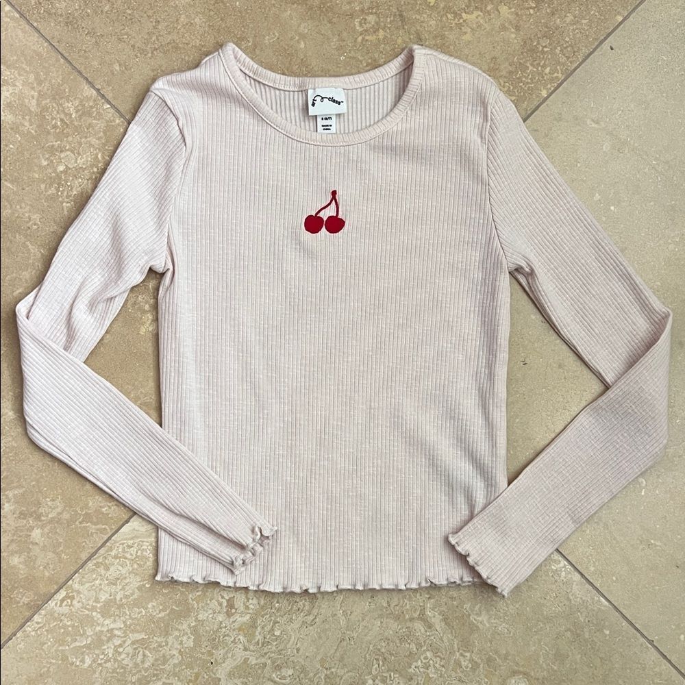 Art Class Girls Light Pink Cherry Embroidered Top
